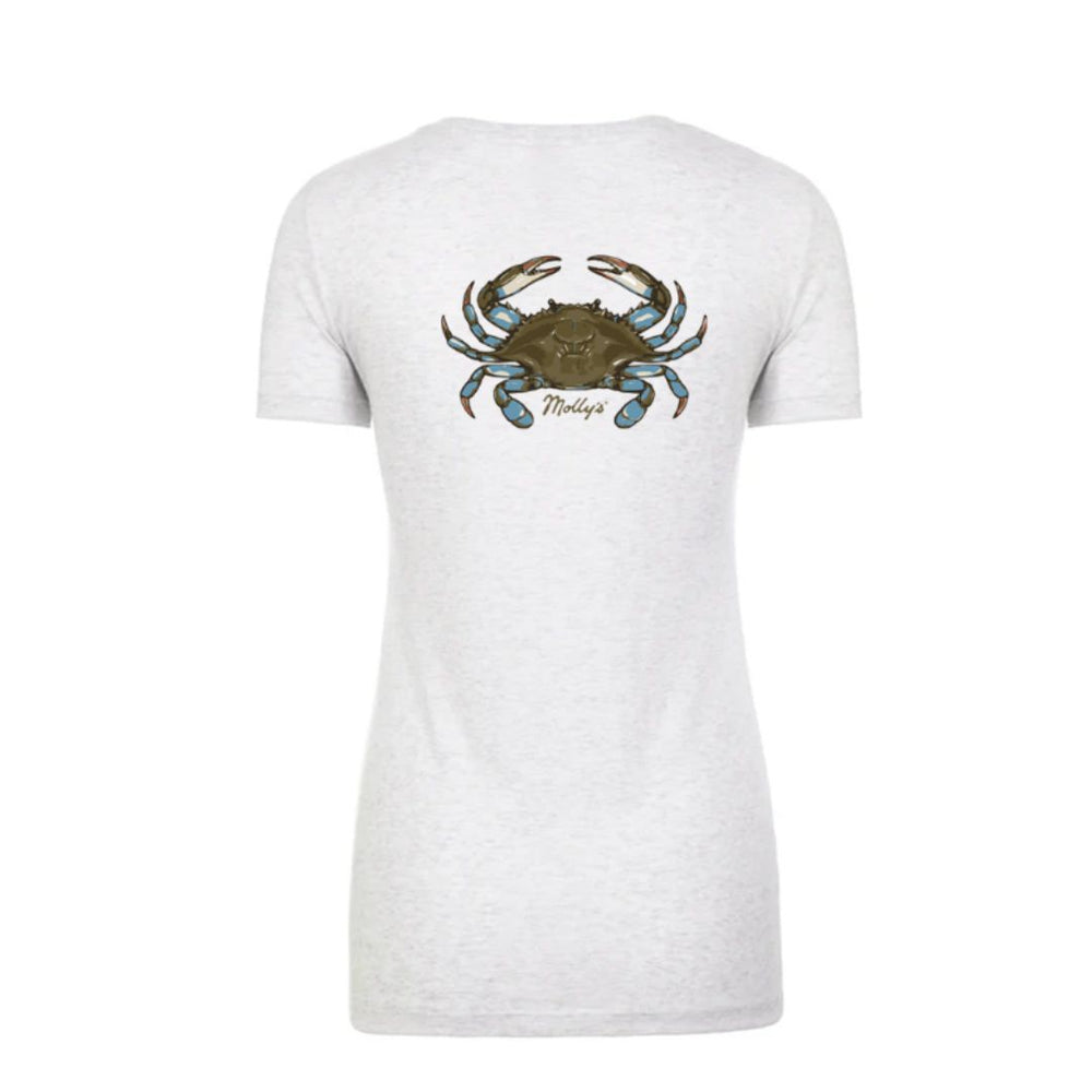 Women's Molly's Blue Crab Short Sleeve Tee Shirt - White